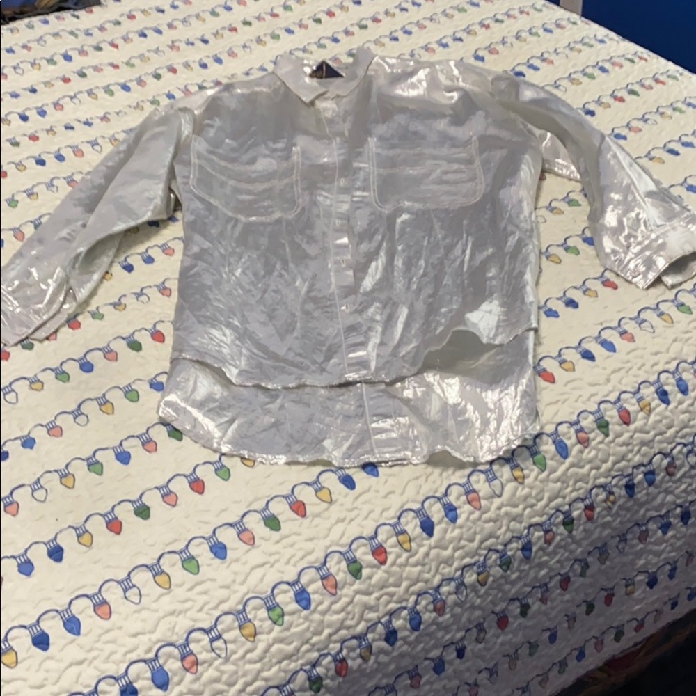 Ladies silver button shirt